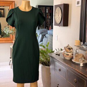 A Beautiful Hunter Green Form Fit Short Sleeved Knee Length Spring-Fall DRESS